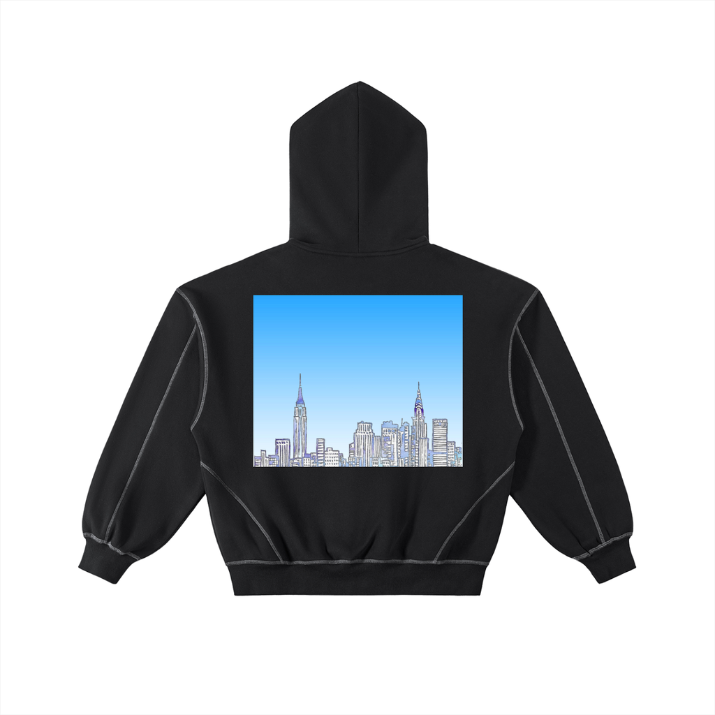 Contrast-Stitched Boxy Fleece Zip Hoodie