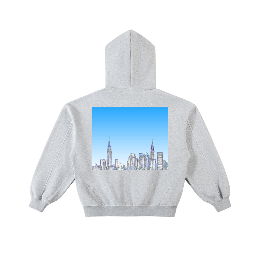 Contrast-Stitched Boxy Fleece Zip Hoodie